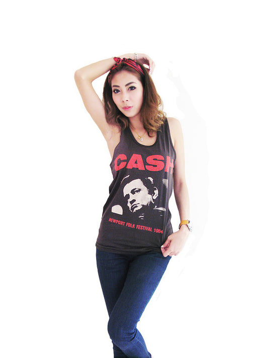 Johnny Cash Folk Tour Concert Festival 1964 Womens Tank Top T-Shirt