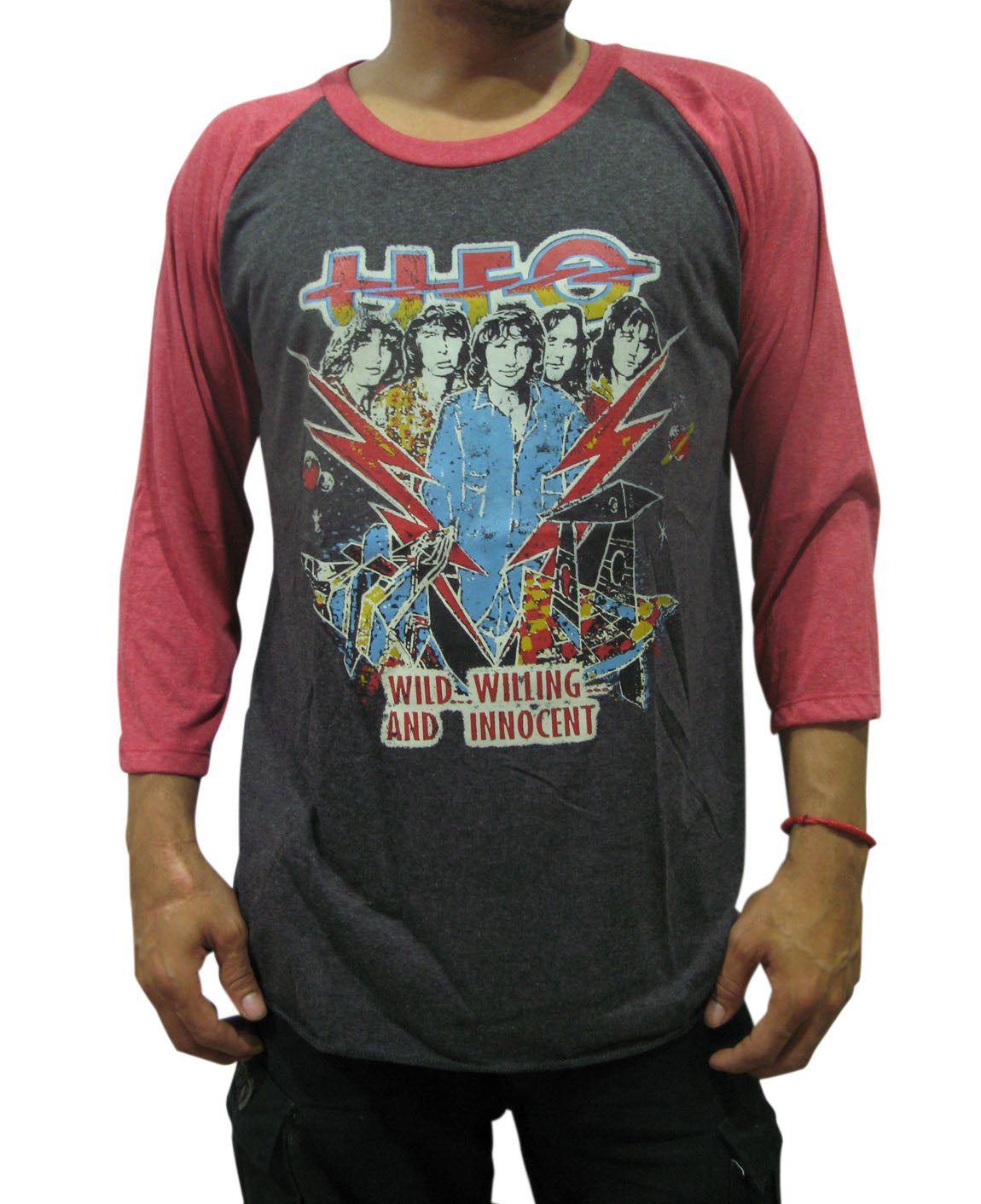 UFO Rock Band Wild Willing and Innocent Mens Raglan T-Shirt