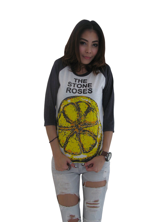 The Stone Roses Lemon Band Logo Womens Raglan T-Shirt