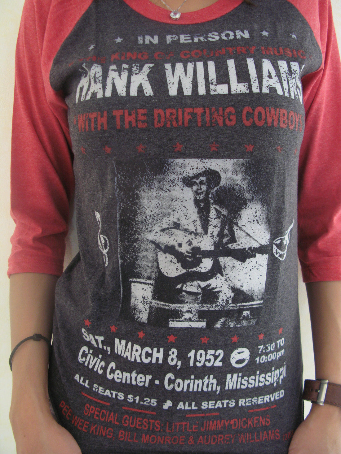 Hank Williams The King of Country Womens Raglan T-Shirt